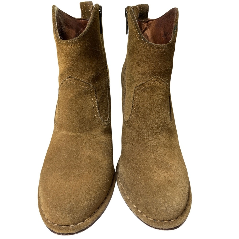 Frye Madeleine Suede Ankle Boots Brown Leather Lined Stacked Heel 8.5 - Picture 3 of 8